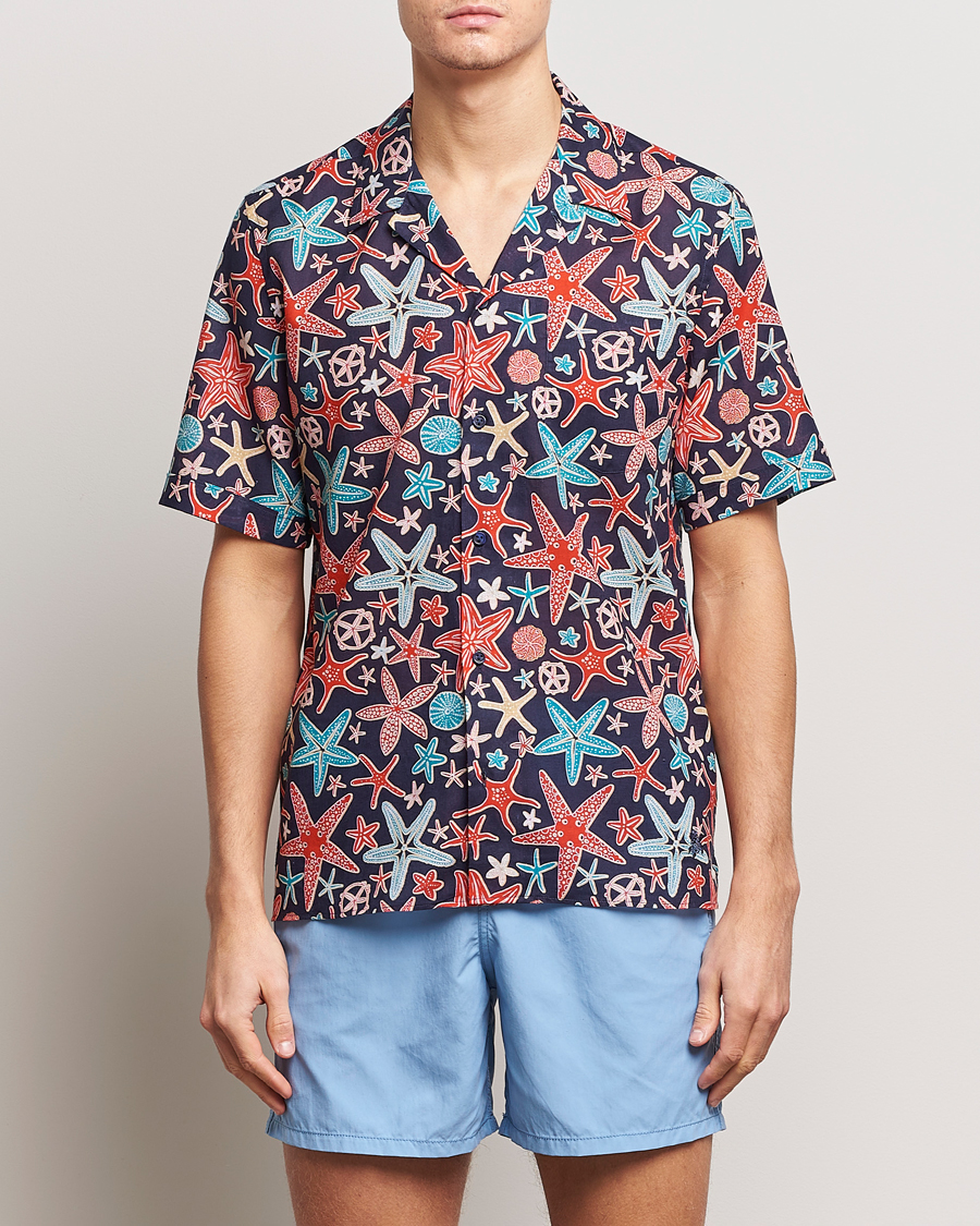 Uomini | Camicie | Vilebrequin | Charli Cotton/Linen Short Sleeve Shirt Bleu Marine