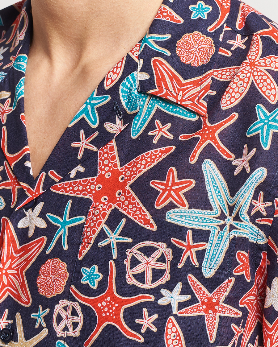 Uomini | Camicie | Vilebrequin | Charli Cotton/Linen Short Sleeve Shirt Bleu Marine