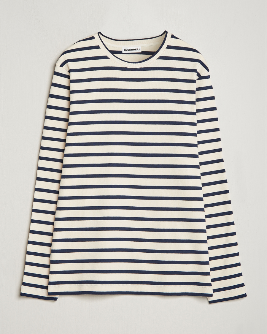Uomini | T-shirt | Jil Sander | Long Sleeve Rib Cotton T-Shirt Marine Stripes