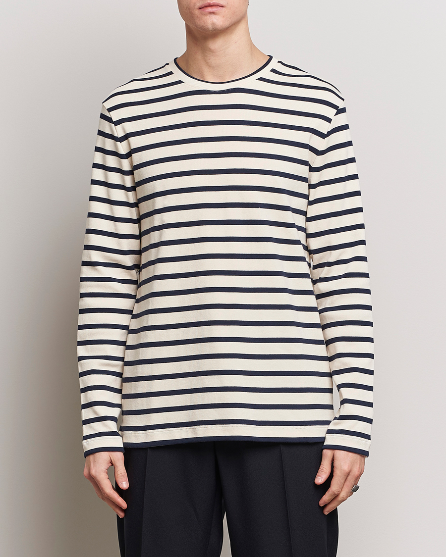 Uomini | T-shirt | Jil Sander | Long Sleeve Rib Cotton T-Shirt Marine Stripes