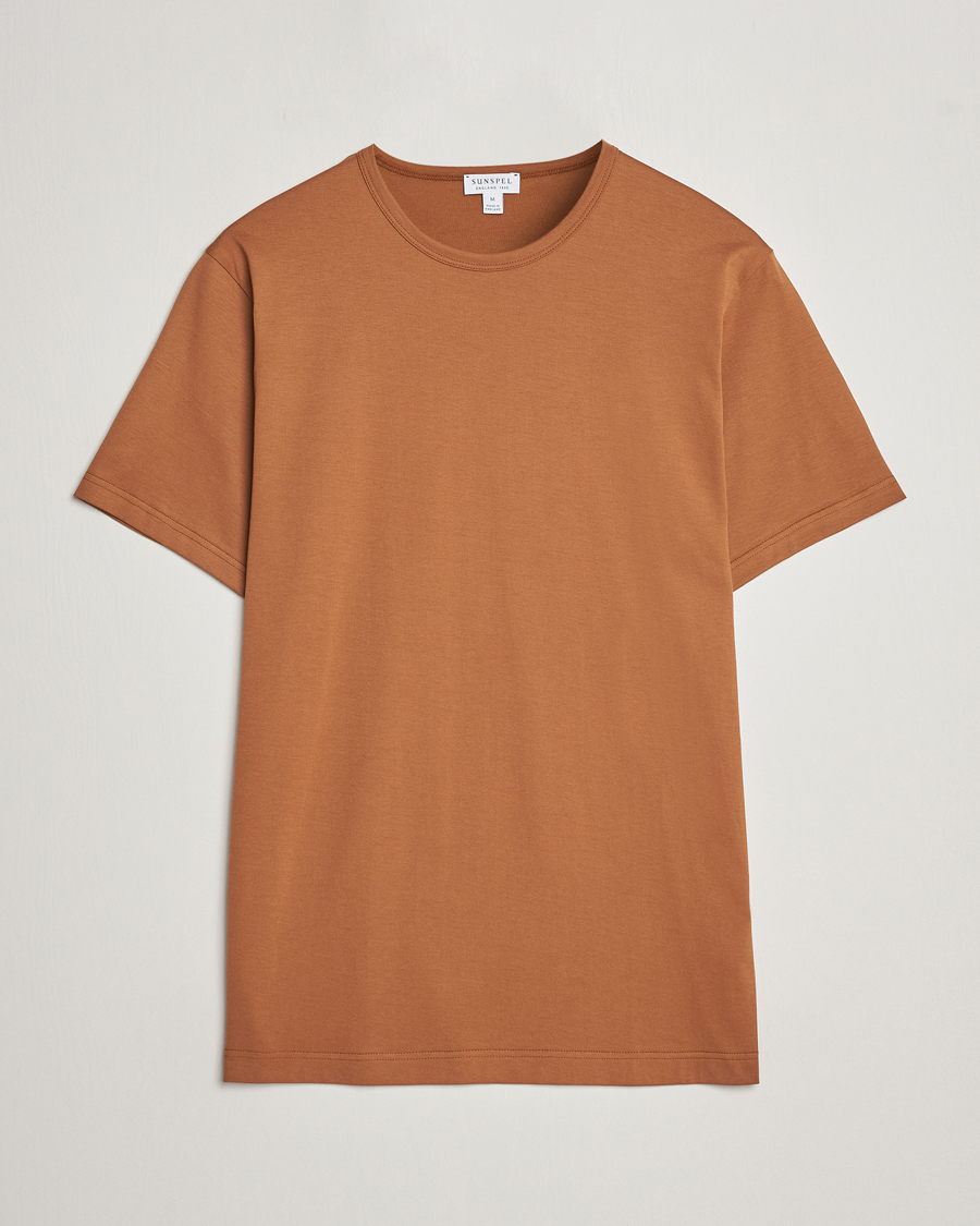Uomini | T-shirt | Sunspel | Crew Neck Cotton Tee Dark Camel