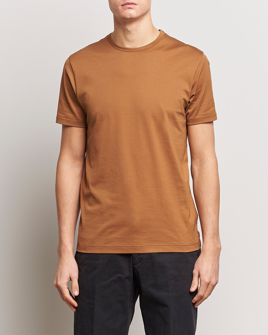 Uomini | T-shirt | Sunspel | Crew Neck Cotton Tee Dark Camel
