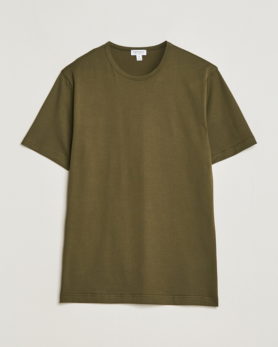 Uomini | T-shirt | Sunspel | Crew Neck Cotton Tee Dark Olive