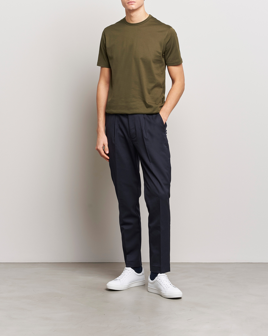 Uomini | T-shirt | Sunspel | Crew Neck Cotton Tee Dark Olive