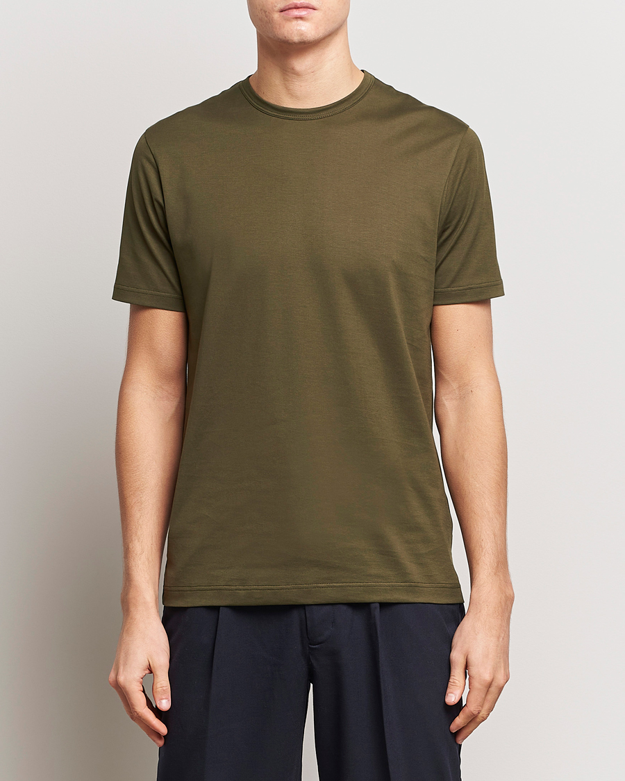 Uomini | T-shirt | Sunspel | Crew Neck Cotton Tee Dark Olive