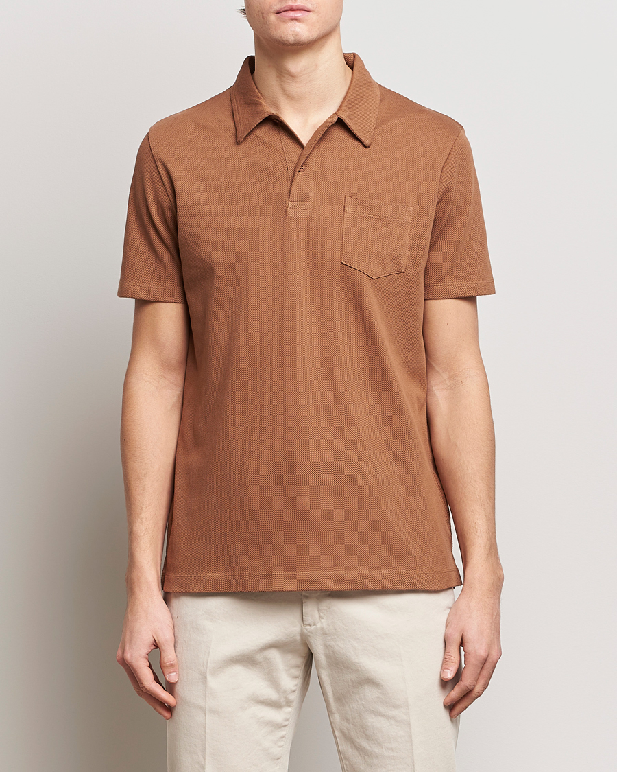 Uomini | Polo | Sunspel | Riviera Polo Shirt Dark Camel