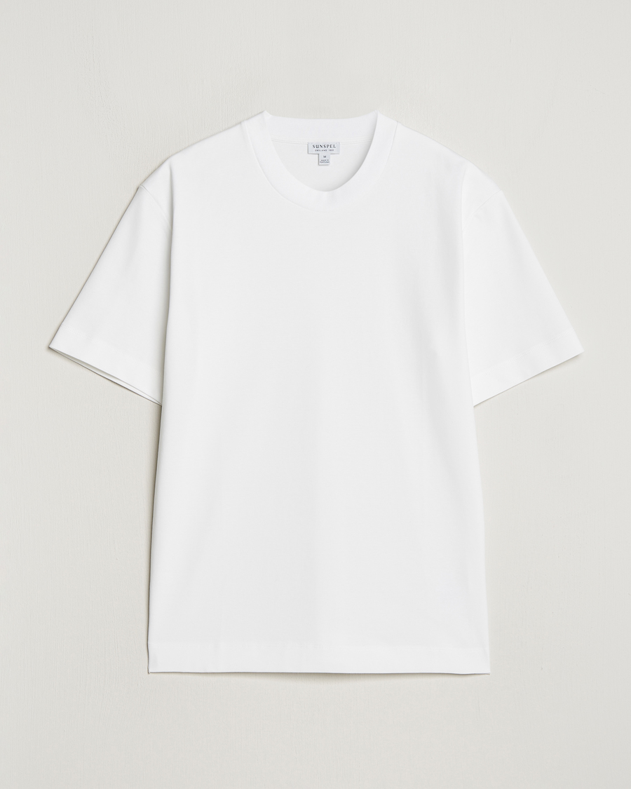 Uomini | T-shirt | Sunspel | Heavyweight Mock Neck T-Shirt White