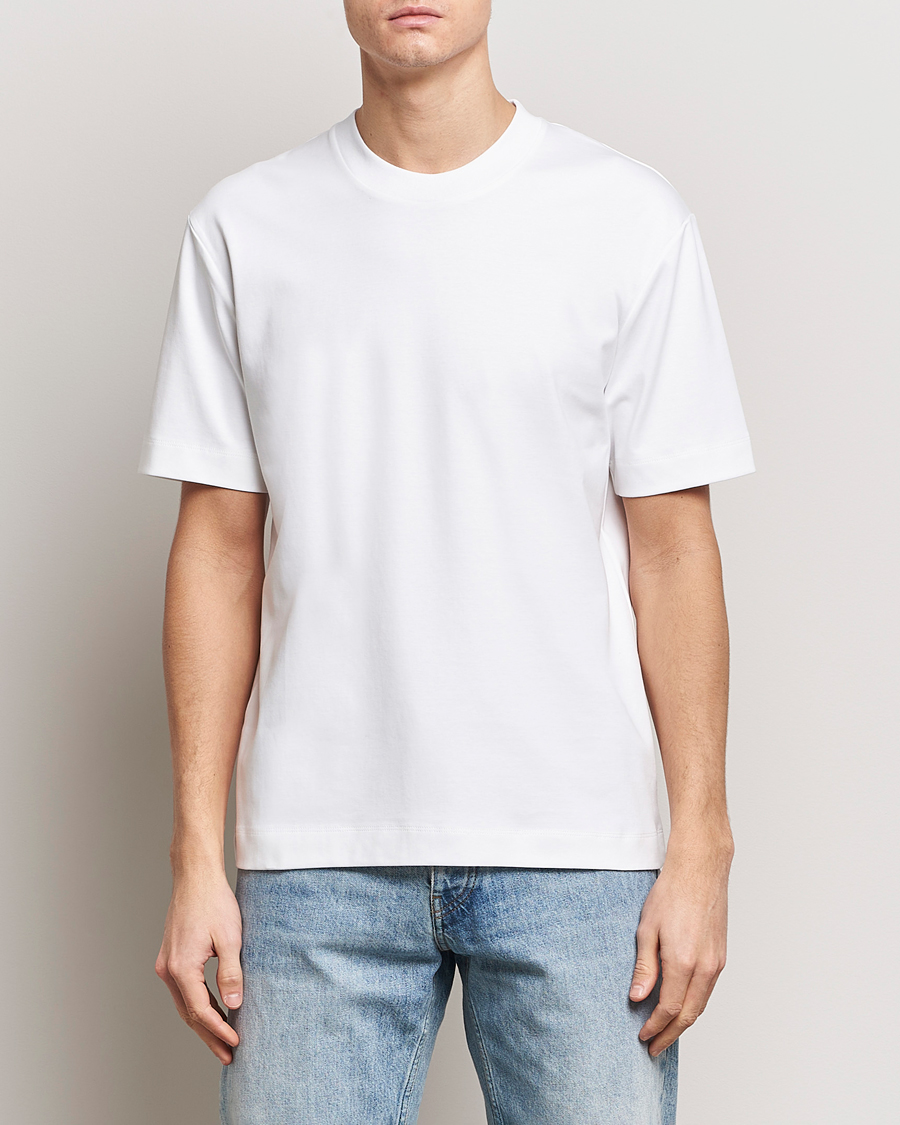 Uomini | T-shirt | Sunspel | Heavyweight Mock Neck T-Shirt White