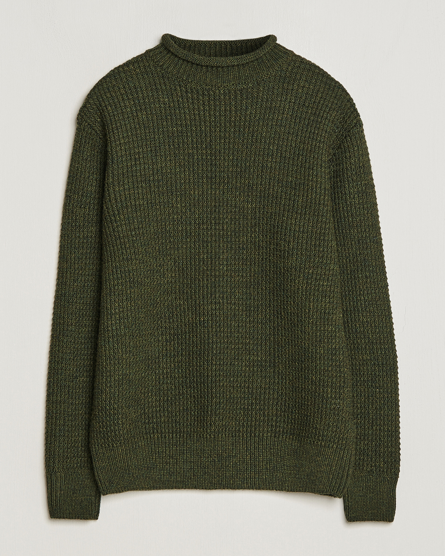 Uomini | Maglieria | Sunspel | Fisherman Merino Wool Jumper Dark Olive