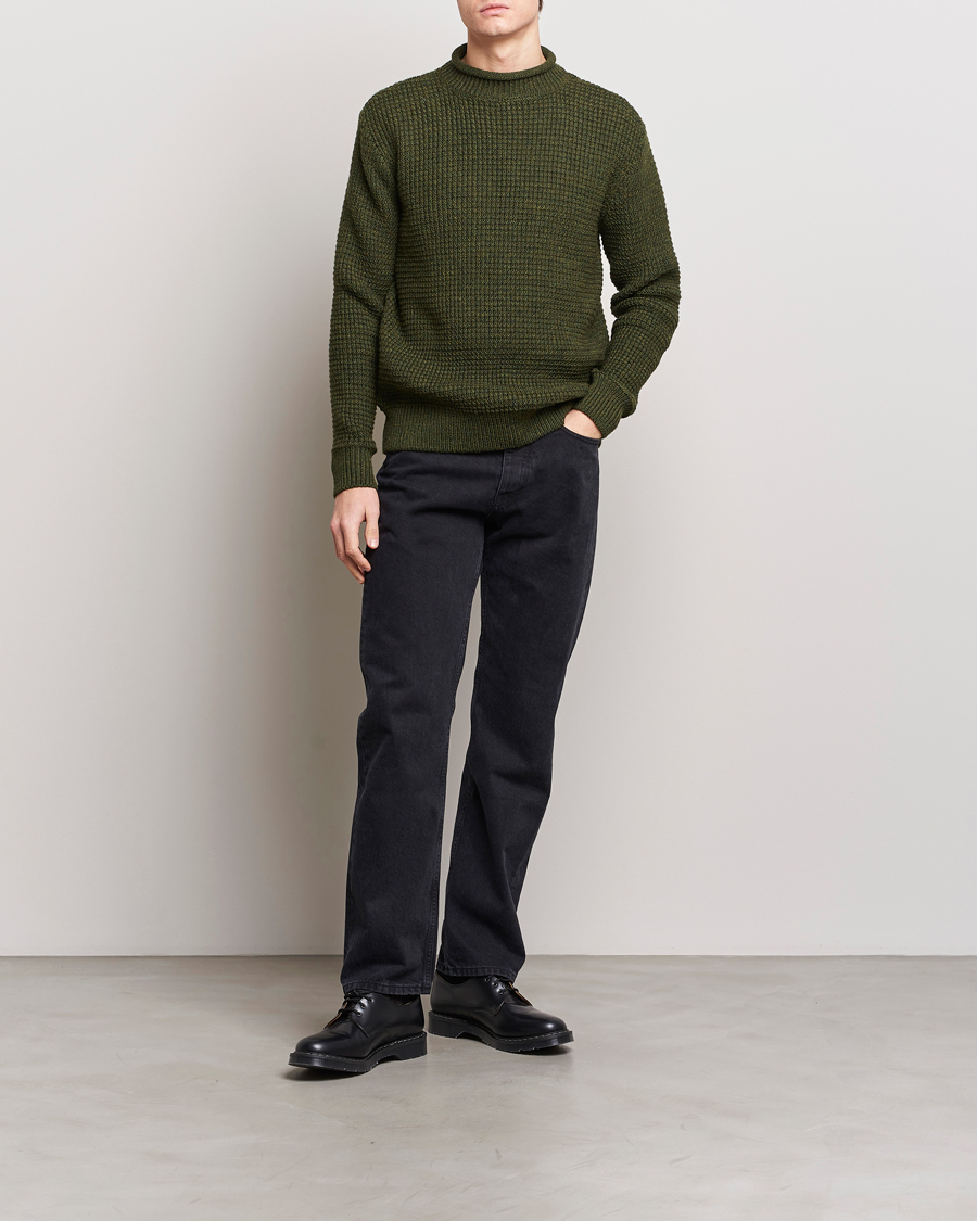 Uomini | Maglieria | Sunspel | Fisherman Merino Wool Jumper Dark Olive