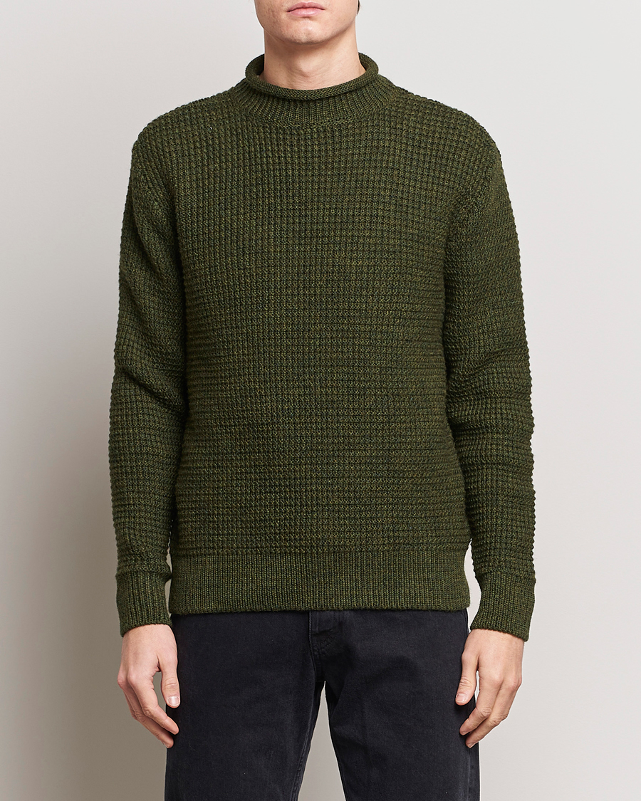 Uomini | Maglieria | Sunspel | Fisherman Merino Wool Jumper Dark Olive