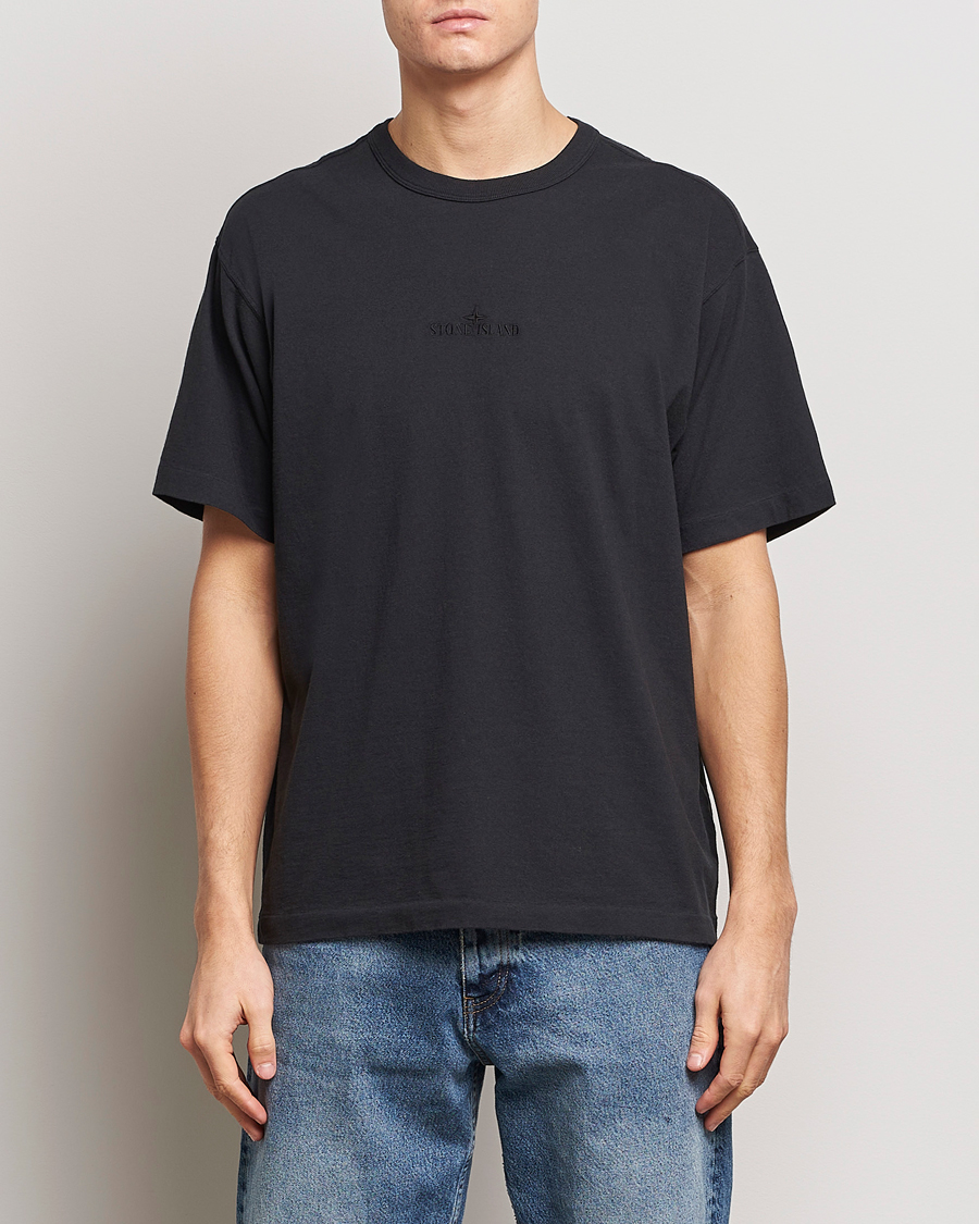 Uomini | T-shirt | Stone Island | Organic Cotton Fissato Effect Center Logo T-Shirt Black