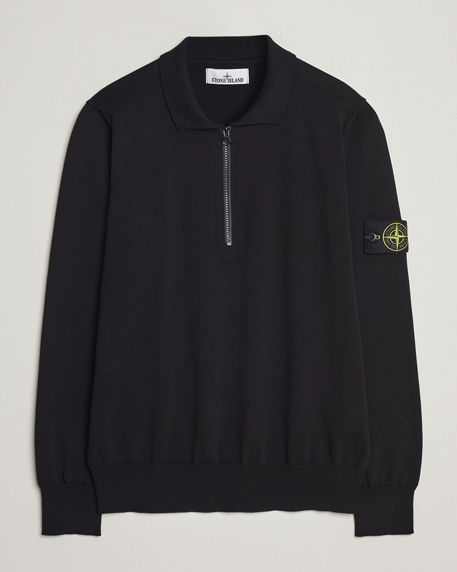 Uomini | Maglieria | Stone Island | Organic Cotton Half Zip Poloshirt Black