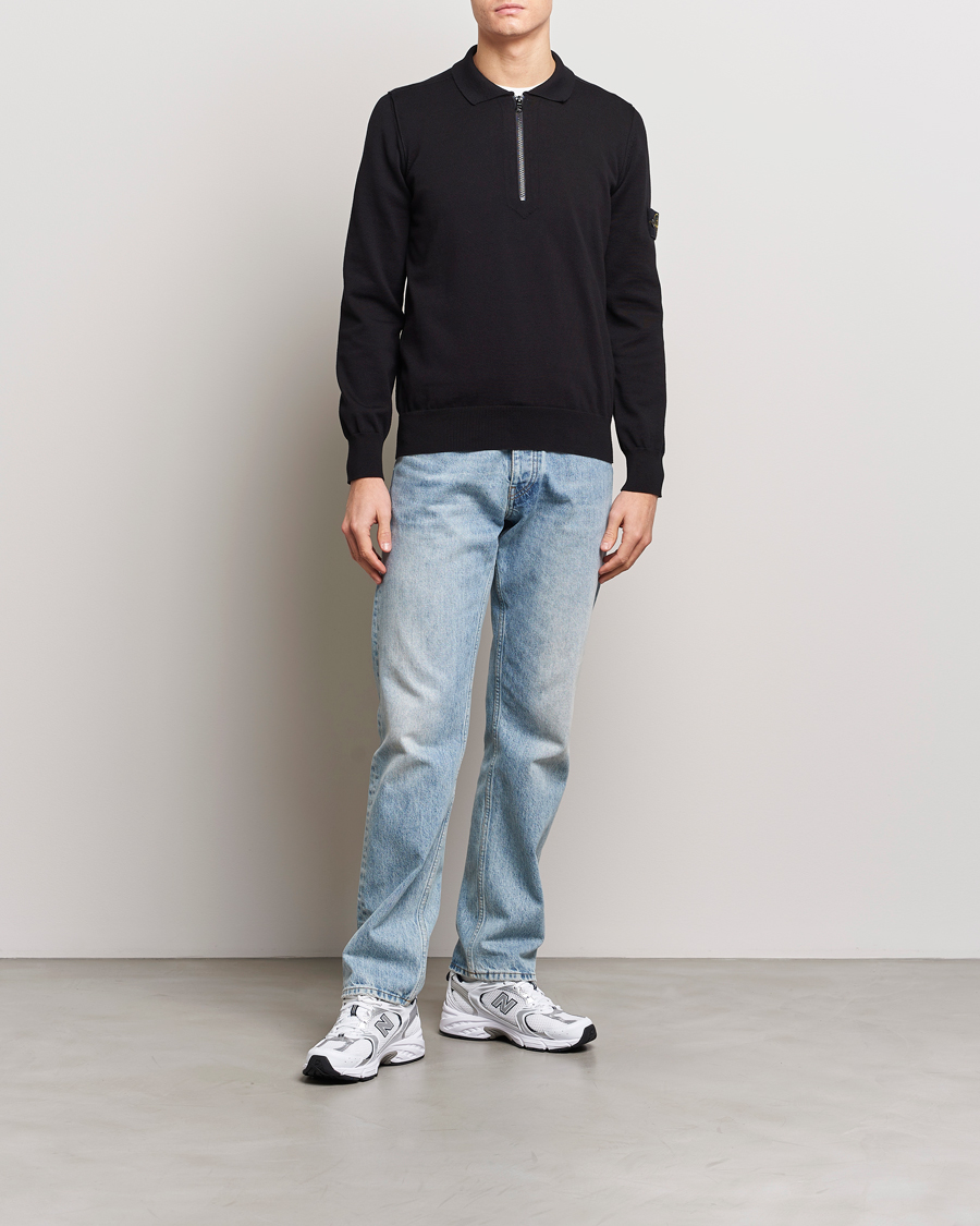 Uomini | Maglieria | Stone Island | Organic Cotton Half Zip Poloshirt Black