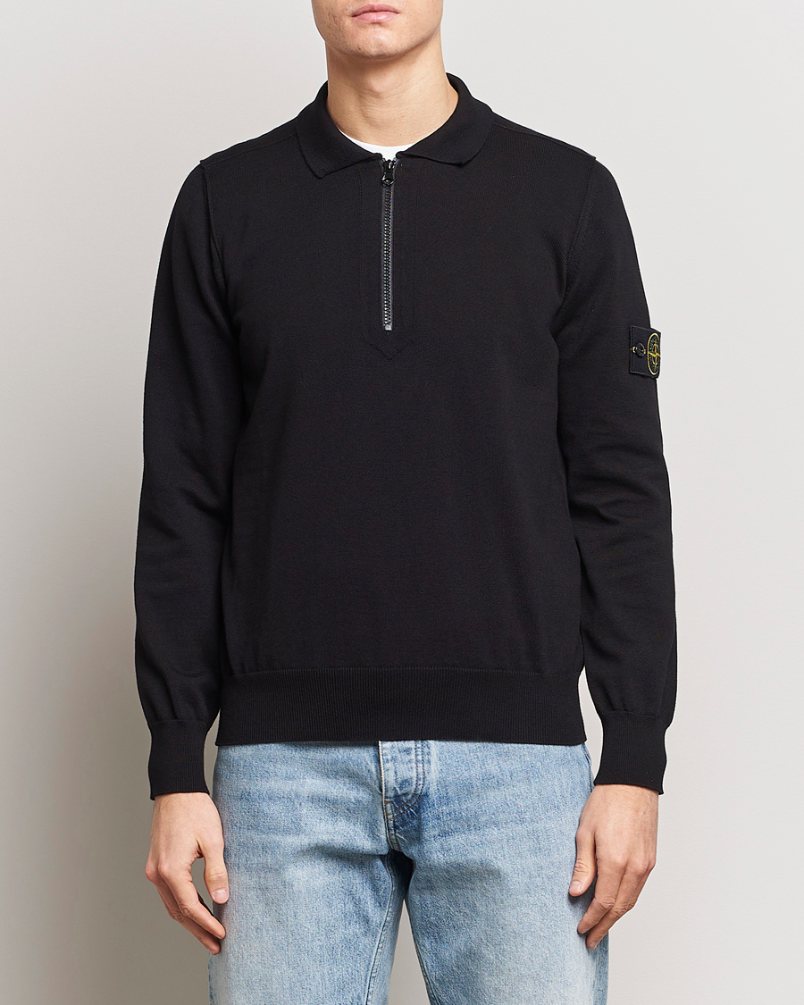 Uomini | Maglieria | Stone Island | Organic Cotton Half Zip Poloshirt Black