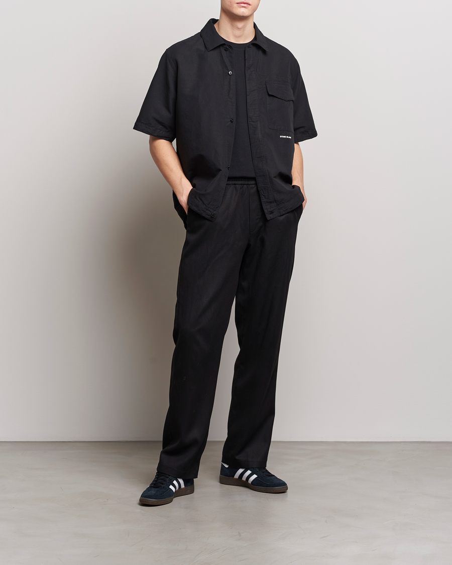 Uomini | Camicie | Stone Island | Cotton/Hemp Short Sleeve Shirts Black