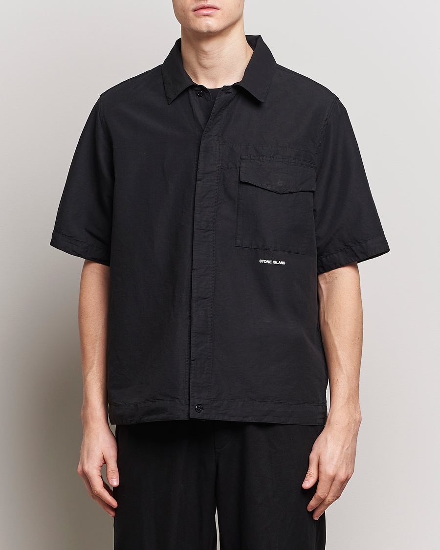 Uomini | Camicie | Stone Island | Cotton/Hemp Short Sleeve Shirts Black
