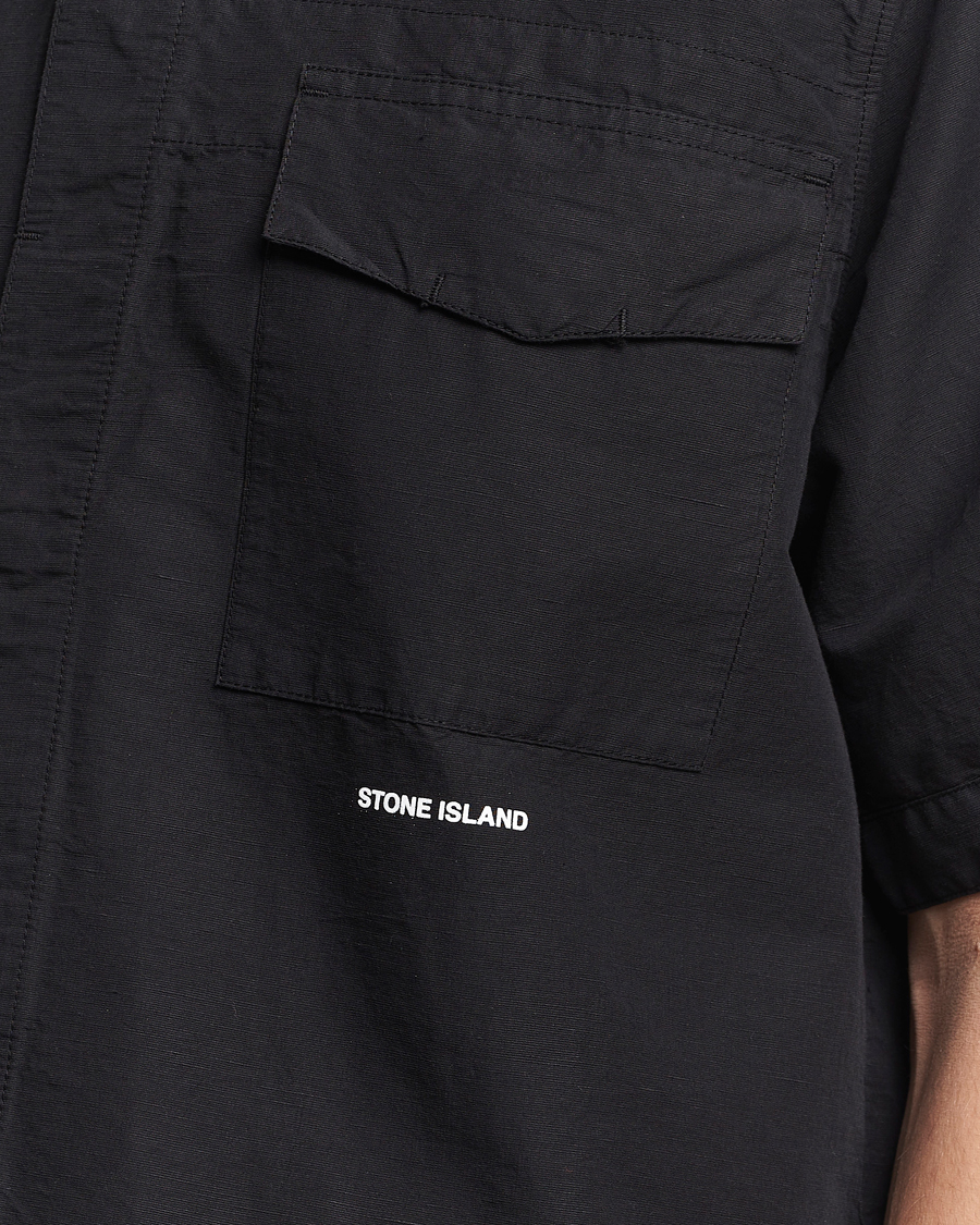 Uomini | Camicie | Stone Island | Cotton/Hemp Short Sleeve Shirts Black