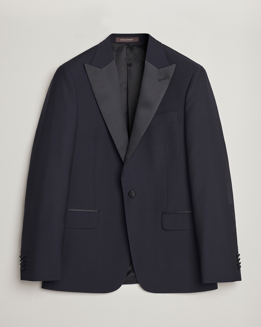 Uomini | Blazers | Oscar Jacobson | Frampton Wool Tuxedo Blazer Navy