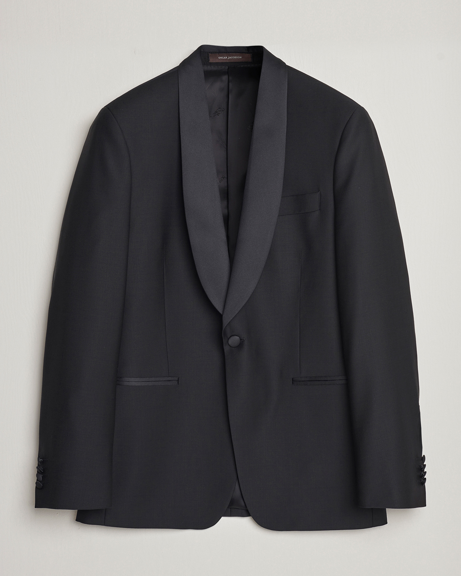 Uomini | Blazers | Oscar Jacobson | Figaro Wool Tuxedo Blazer Black