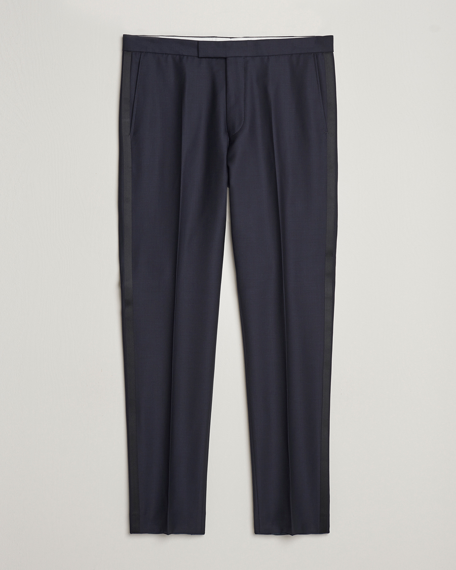 Uomini | Pantaloni | Oscar Jacobson | Denz Wool Tuxedo Trousers Navy