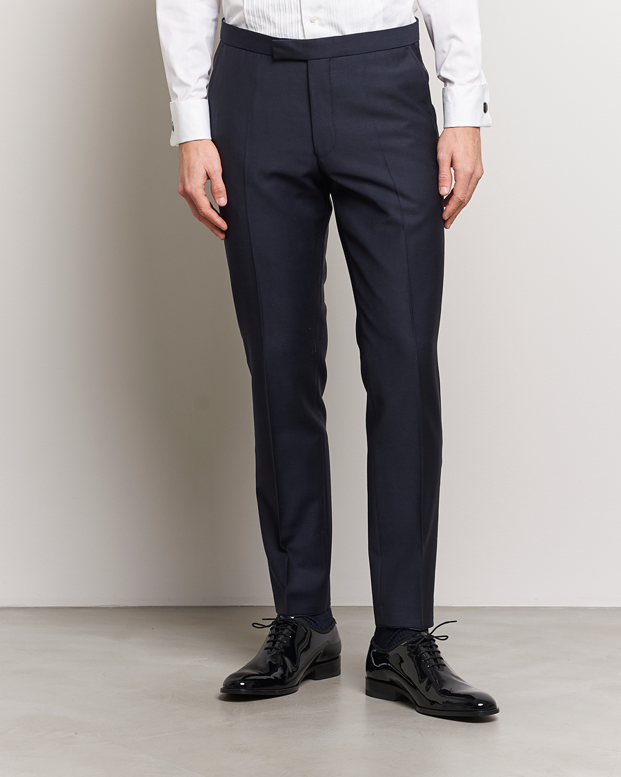 Uomini | Pantaloni | Oscar Jacobson | Denz Wool Tuxedo Trousers Navy