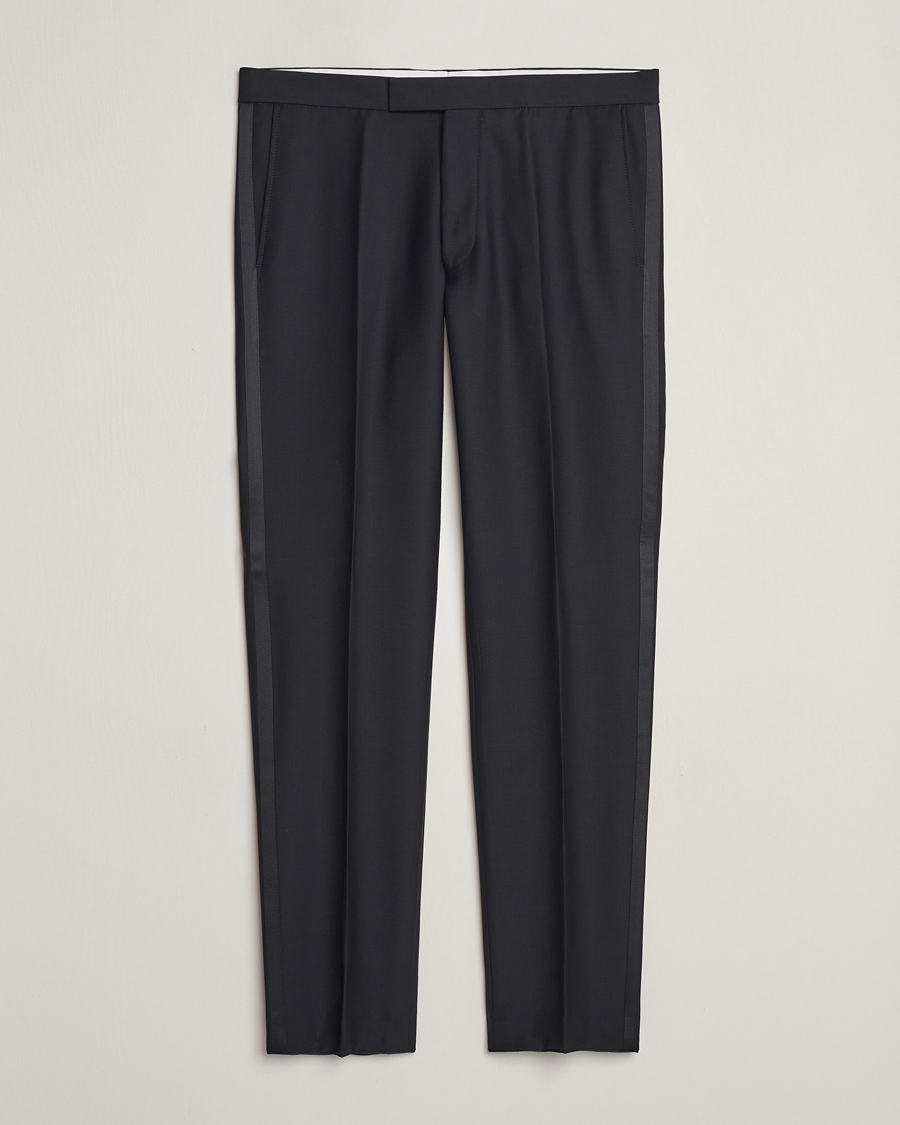 Uomini | Pantaloni | Oscar Jacobson | Denz Wool Tuxedo Trousers Black