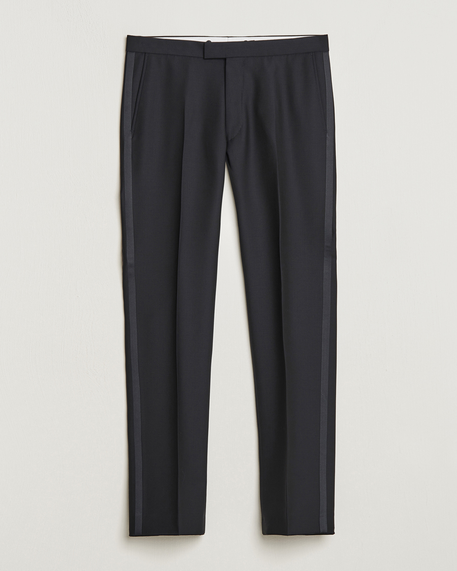 Uomini | Pantaloni | Oscar Jacobson | Denz Straight Wool Tuxedo Trousers Black