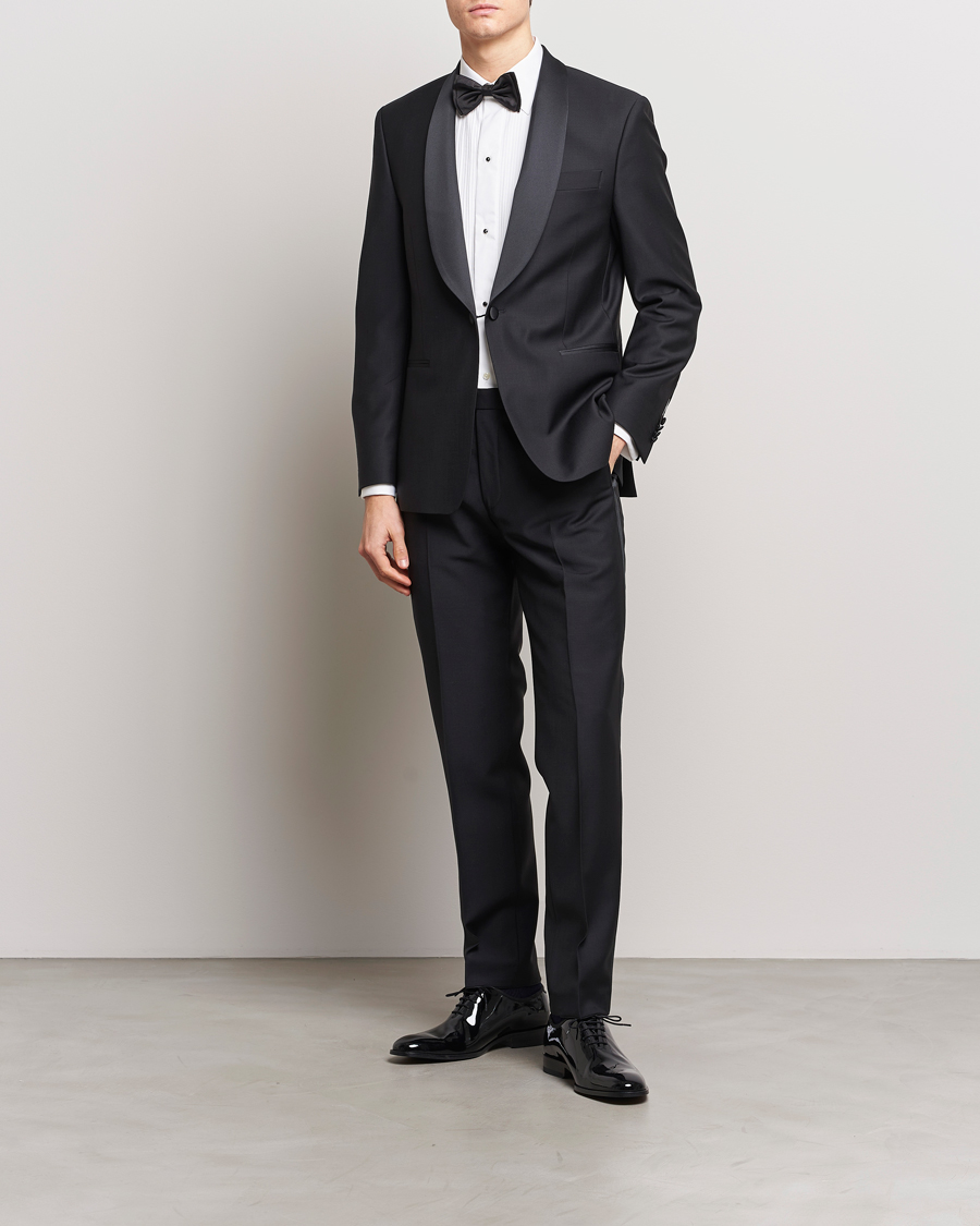 Uomini | Pantaloni | Oscar Jacobson | Denz Straight Wool Tuxedo Trousers Black