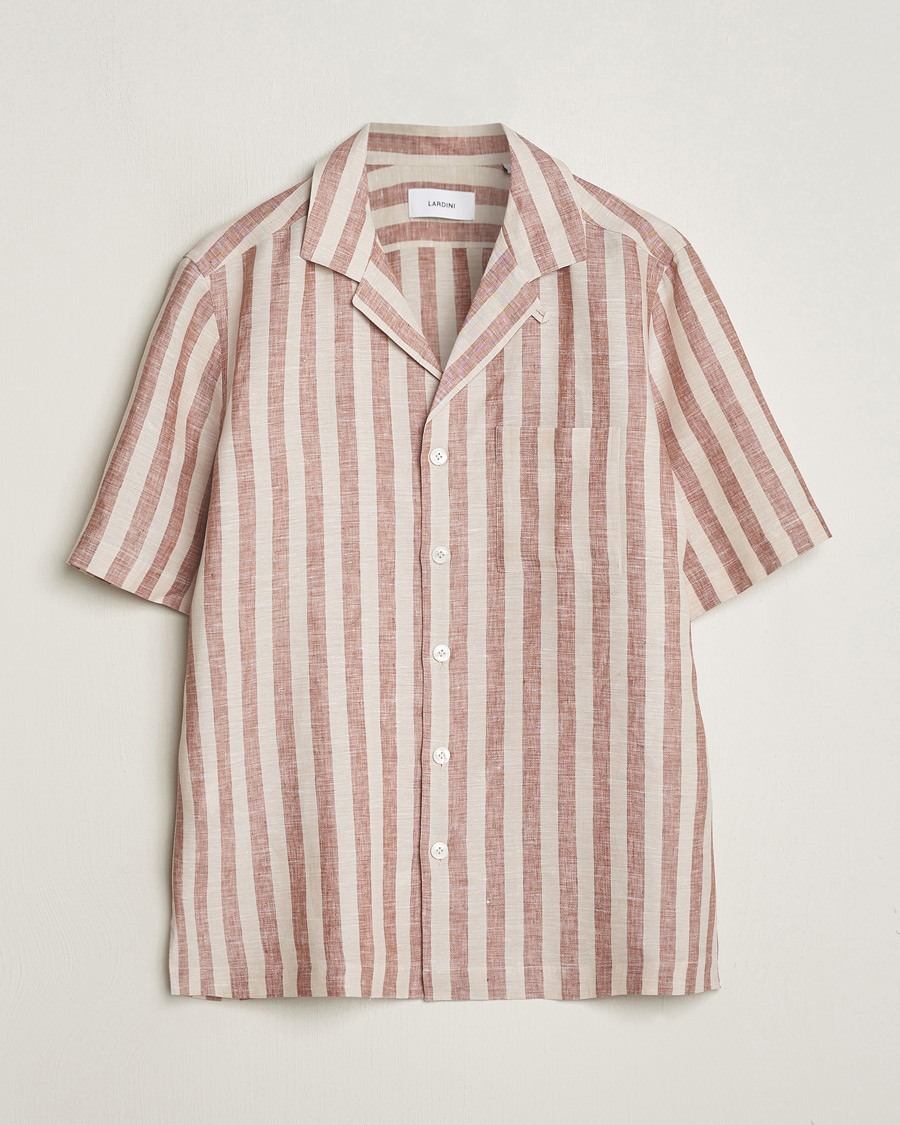 Uomini | Camicie | Lardini | Striped Short Sleeve Linen Shirt Beige/Red
