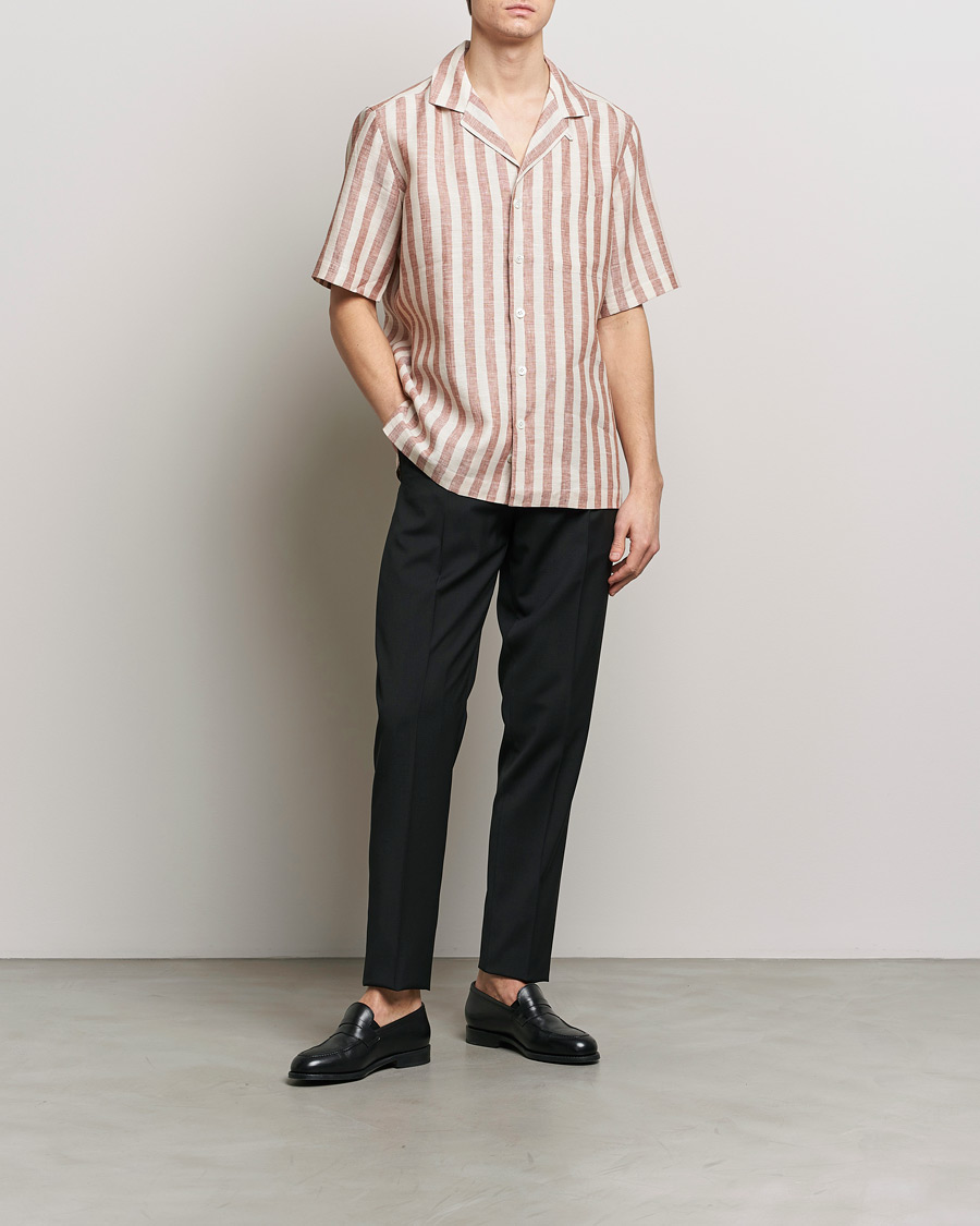 Uomini | Camicie | Lardini | Striped Short Sleeve Linen Shirt Beige/Red