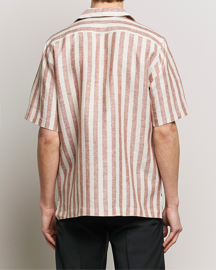 Uomini | Camicie | Lardini | Striped Short Sleeve Linen Shirt Beige/Red