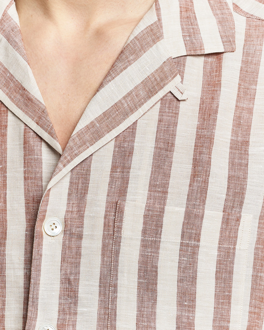 Uomini | Camicie | Lardini | Striped Short Sleeve Linen Shirt Beige/Red