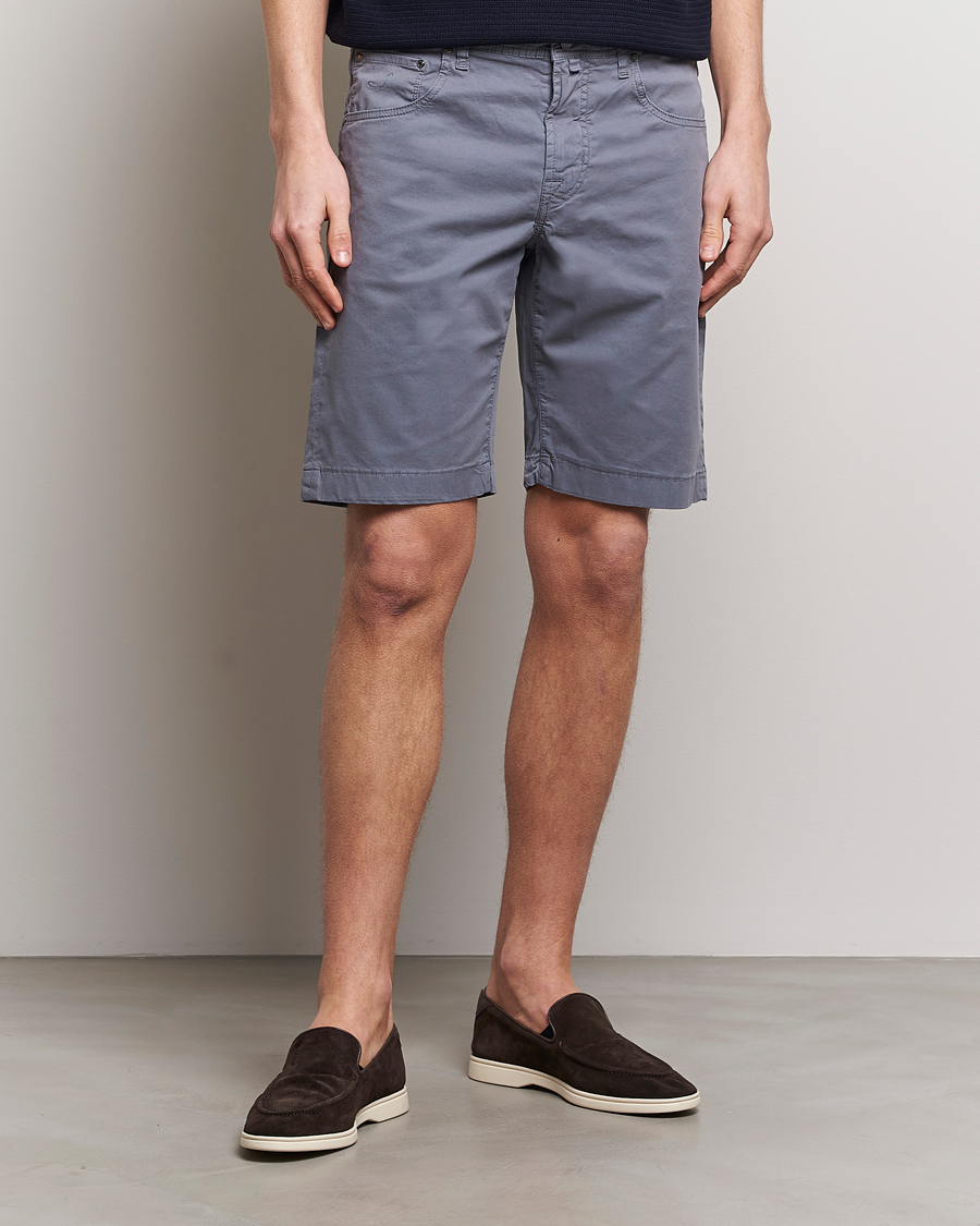 Uomini | Pantaloncini | Jacob Cohën | Nicolas Cotton Gabardine Shorts Blue Grey