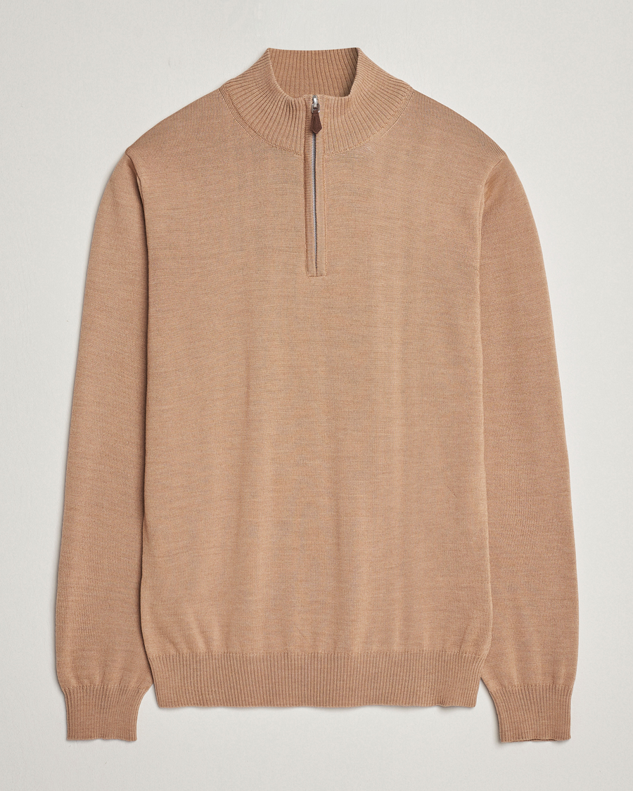 Uomini | Maglieria | Stenströms | Merino Wool Half Zip Sand
