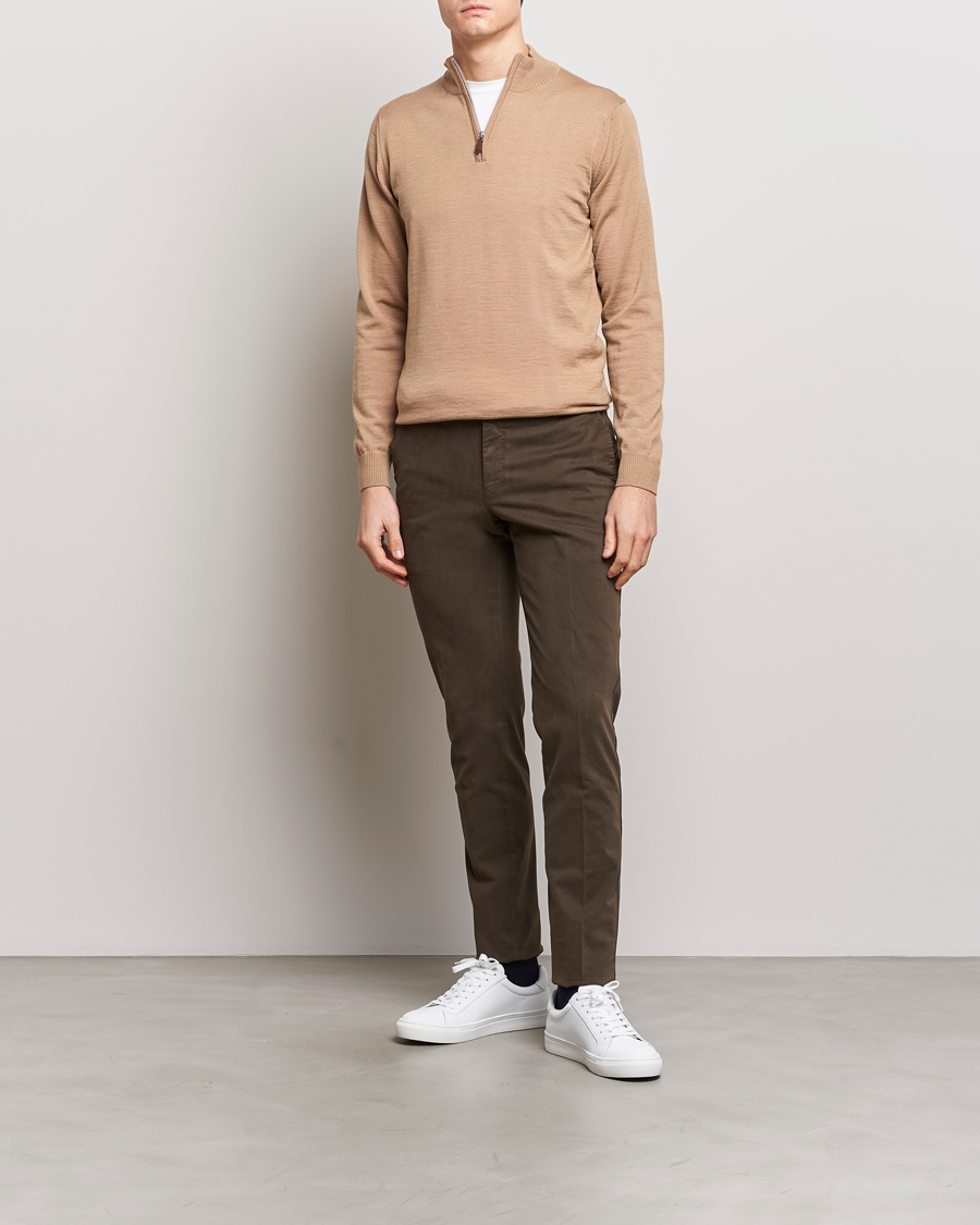 Uomini | Maglieria | Stenströms | Merino Wool Half Zip Sand