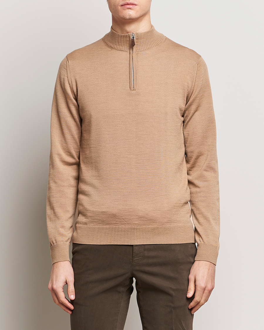 Uomini | Maglieria | Stenströms | Merino Wool Half Zip Sand