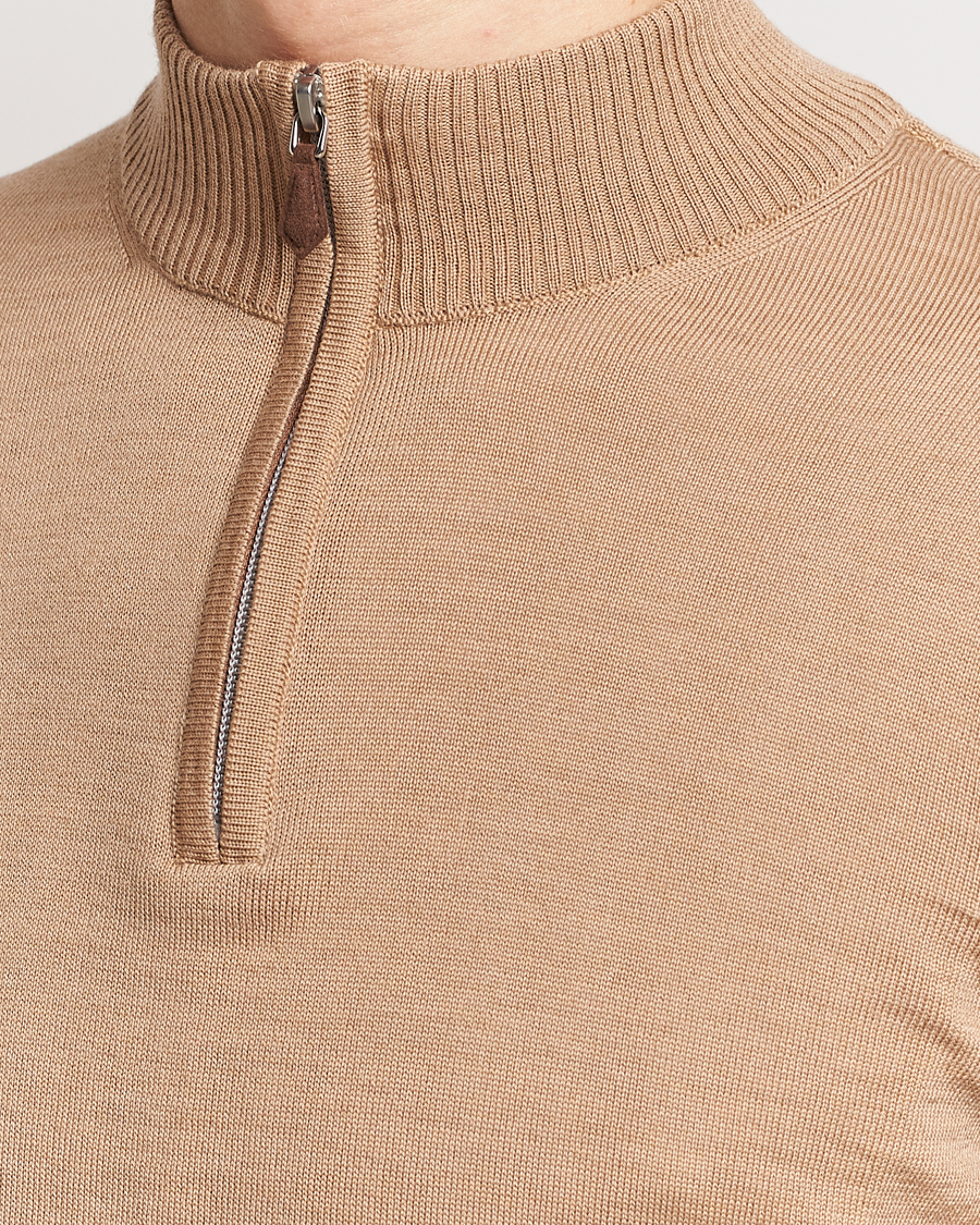 Uomini | Maglieria | Stenströms | Merino Wool Half Zip Sand