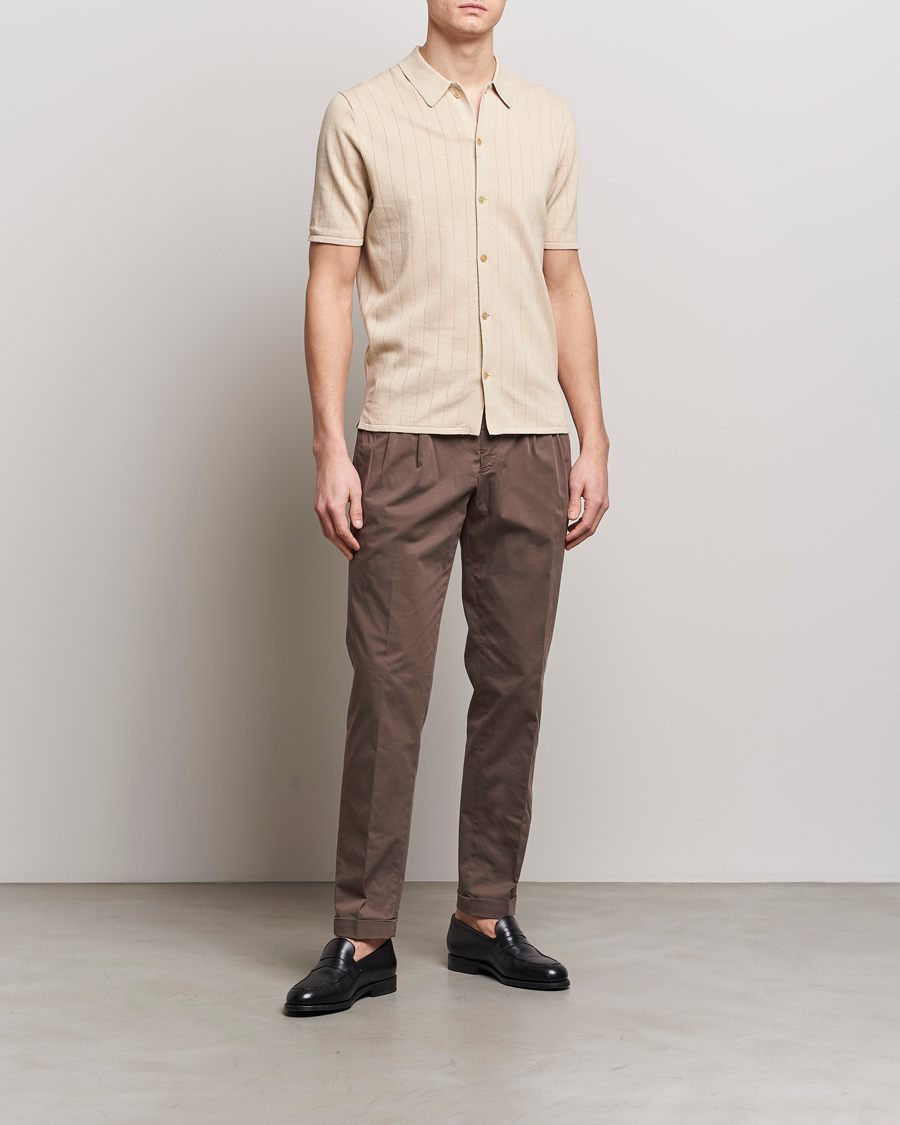 Uomini | Polo | Stenströms | Linen/Cotton Rib Knitted Buttonthru Shirt Beige