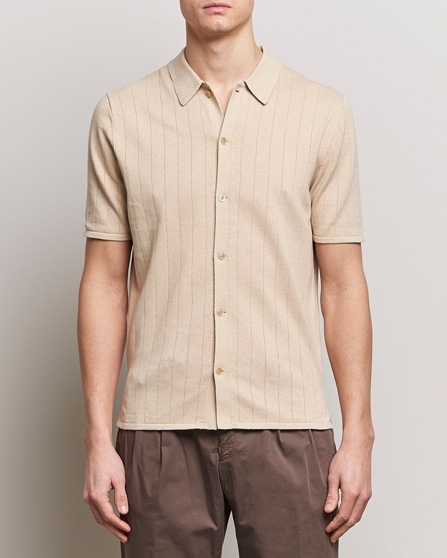 Uomini | Polo | Stenströms | Linen/Cotton Rib Knitted Buttonthru Shirt Beige