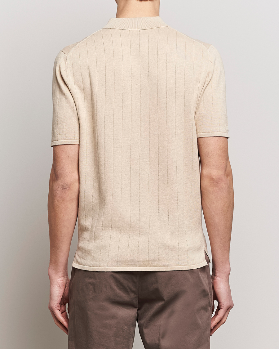 Uomini | Polo | Stenströms | Linen/Cotton Rib Knitted Buttonthru Shirt Beige