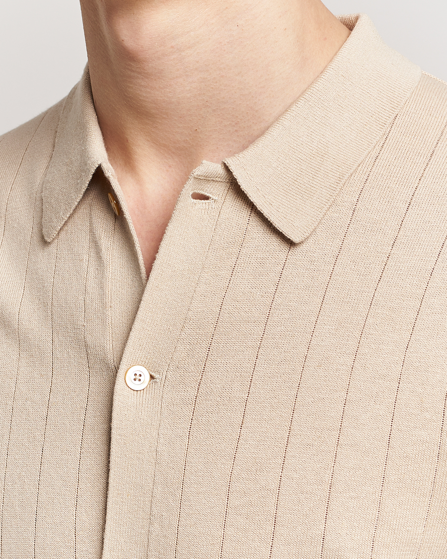 Uomini | Polo | Stenströms | Linen/Cotton Rib Knitted Buttonthru Shirt Beige