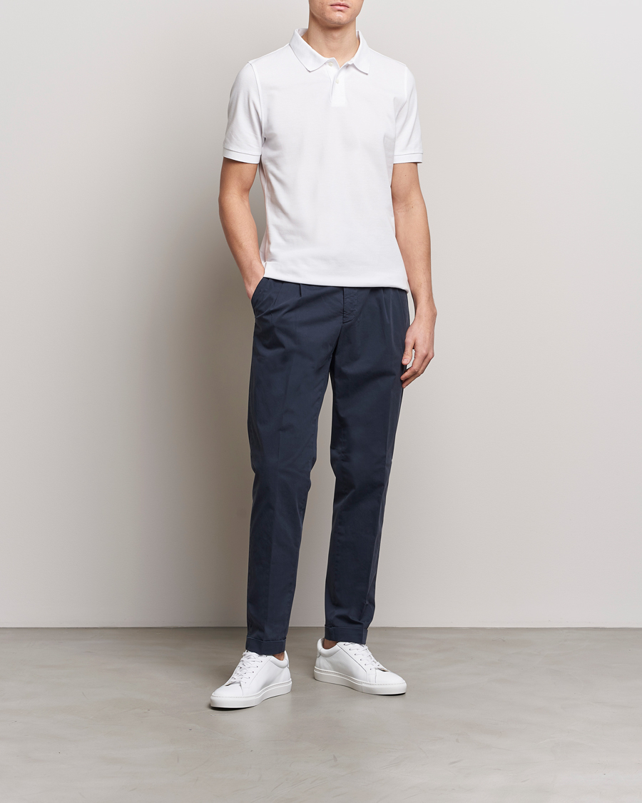 Uomini | Polo | Stenströms | Organic Cotton Piquet Polo Shirt White