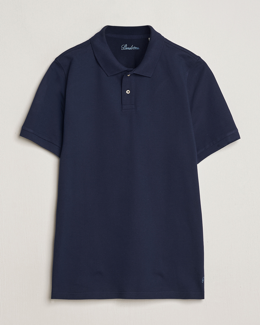Uomini | Polo | Stenströms | Organic Cotton Piquet Polo Shirt Navy
