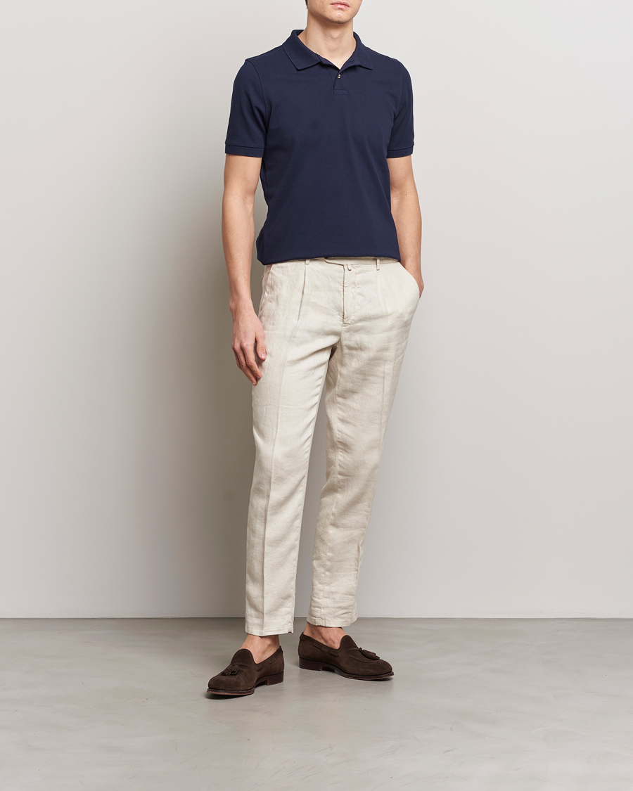 Uomini | Polo | Stenströms | Organic Cotton Piquet Polo Shirt Navy