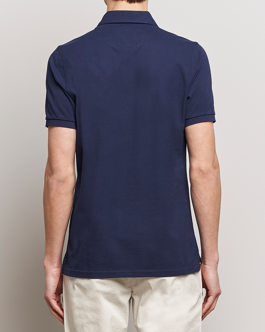 Uomini | Polo | Stenströms | Cotton Pique Contrast Polo Shirt Navy
