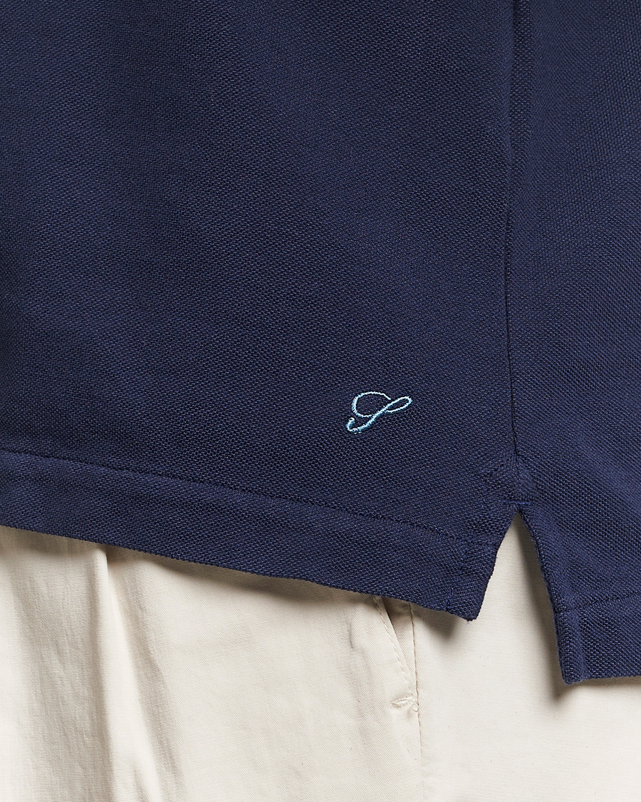 Uomini | Polo | Stenströms | Cotton Pique Contrast Polo Shirt Navy