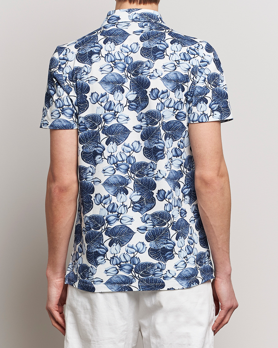 Uomini | Polo | Stenströms | Cotton Pique Printed Polo Shirt Blue