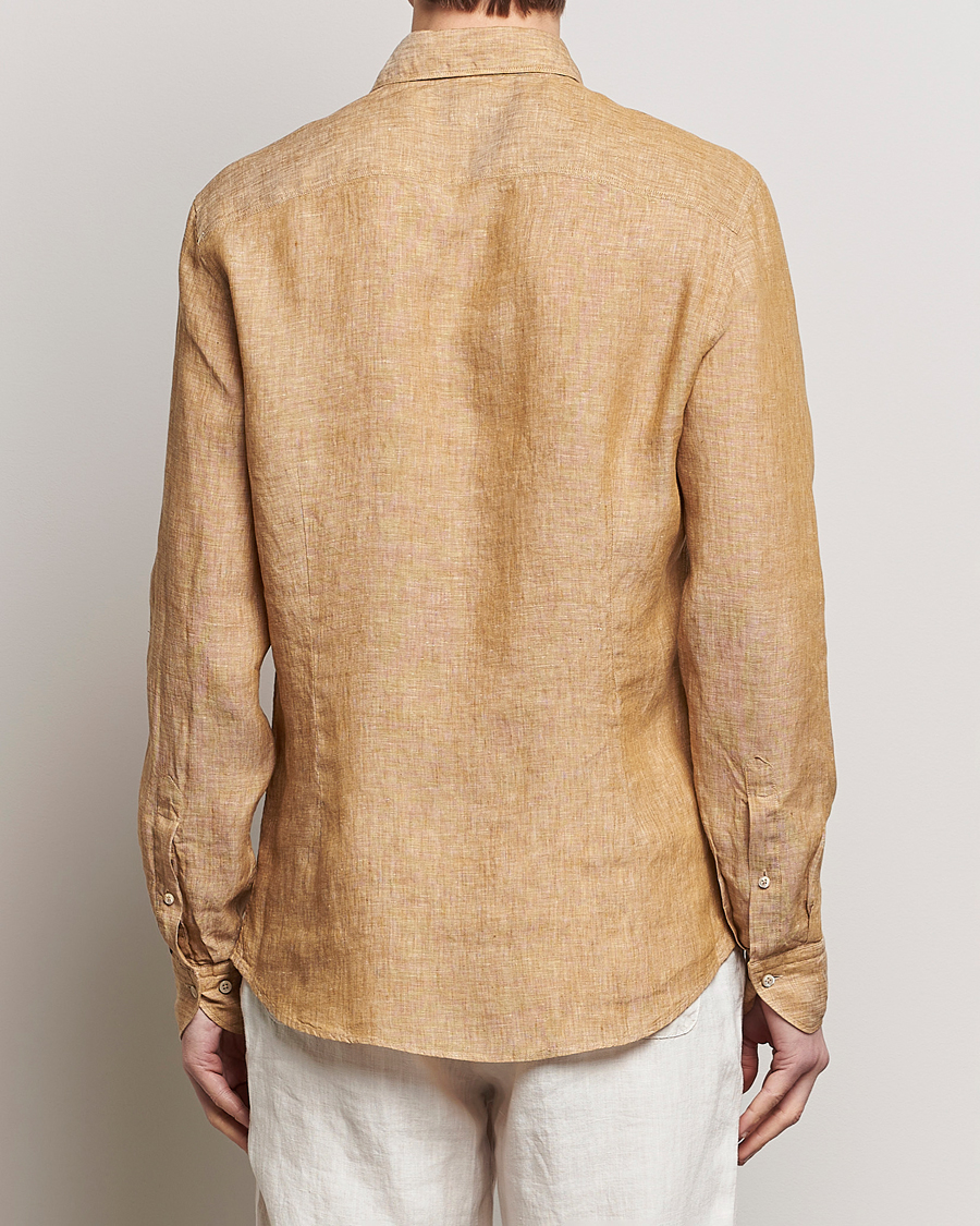 Uomini | Camicie | Stenströms | Slimline Cut Away Linen Shirt Brown