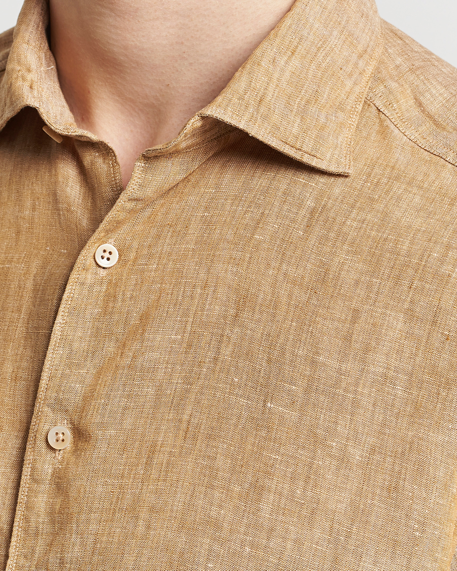 Uomini | Camicie | Stenströms | Slimline Cut Away Linen Shirt Brown